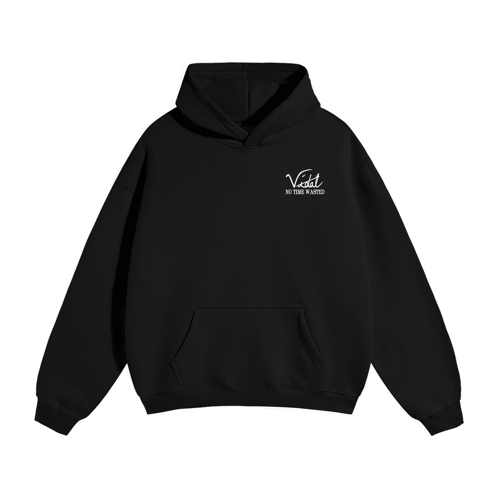 Vidal Oversize Fleeced Hoodie Front & Back White Print