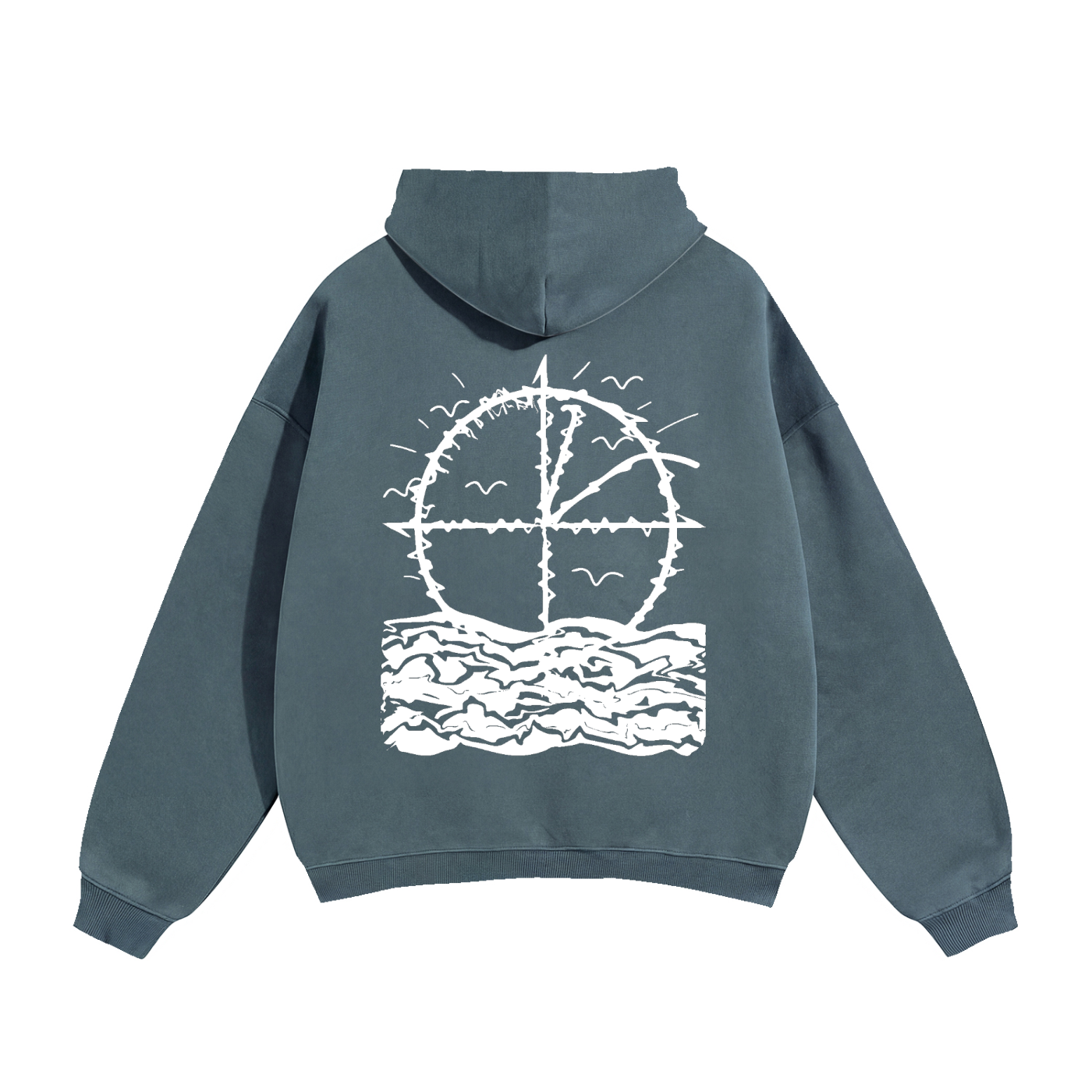 Vidal Oversize Fleeced Hoodie Front & Back White Print