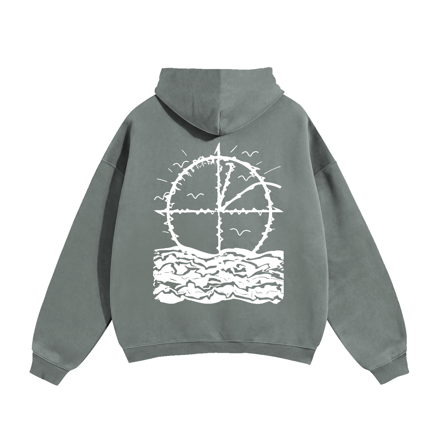 Vidal Oversize Fleeced Hoodie Front & Back White Print