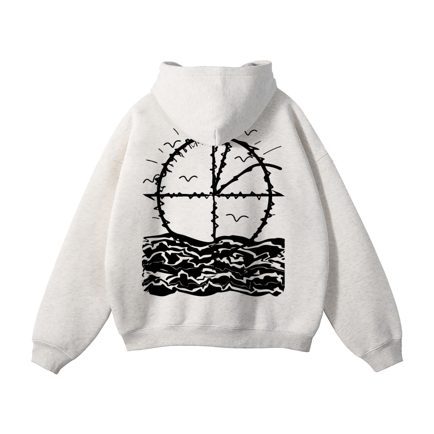 Vidal Oversize Fleeced Hoodie Front & Back Black Print